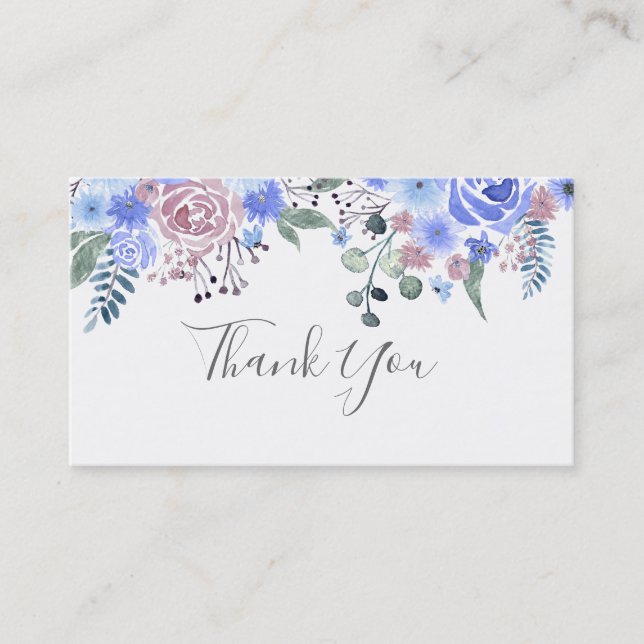 Calligraphy script Wedding THANK YOU Blue Business Card (Front)
