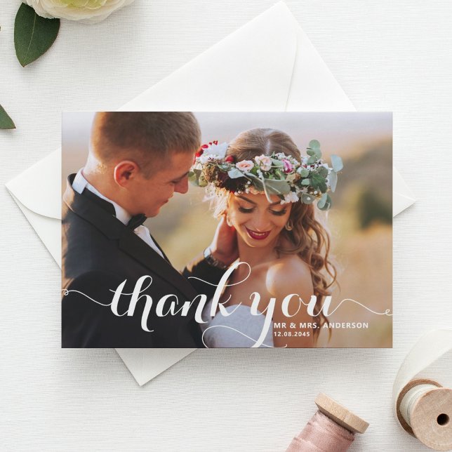 Calligraphy Script Wedding Thank You Photo Postcard (Creator Uploaded)