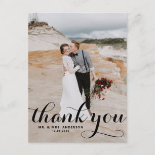 Calligraphy Script Wedding Thank You Postcard