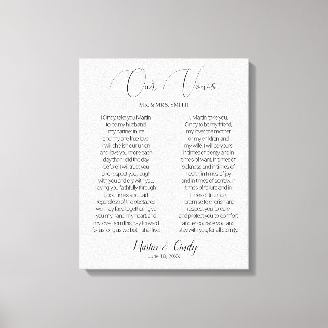 Calligraphy Script Wedding Vows Canvas Print (Front)