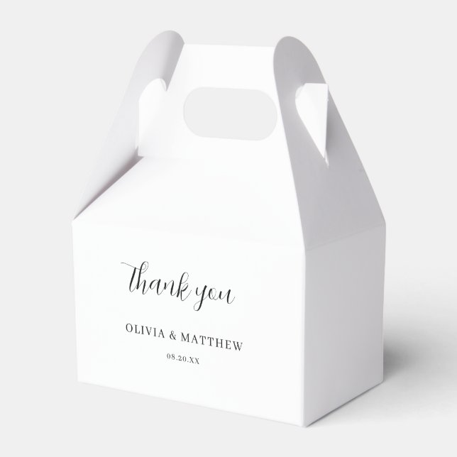 Calligraphy Script White Thank You Wedding Favour Box (Front Side)