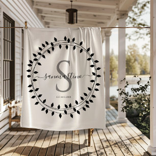 Calligraphy Script Wreath Monogram Sherpa Blanket
