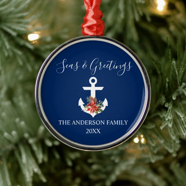 Calligraphy Seas and Greetings Poinsettia Anchor Metal Tree Decoration (Tree)