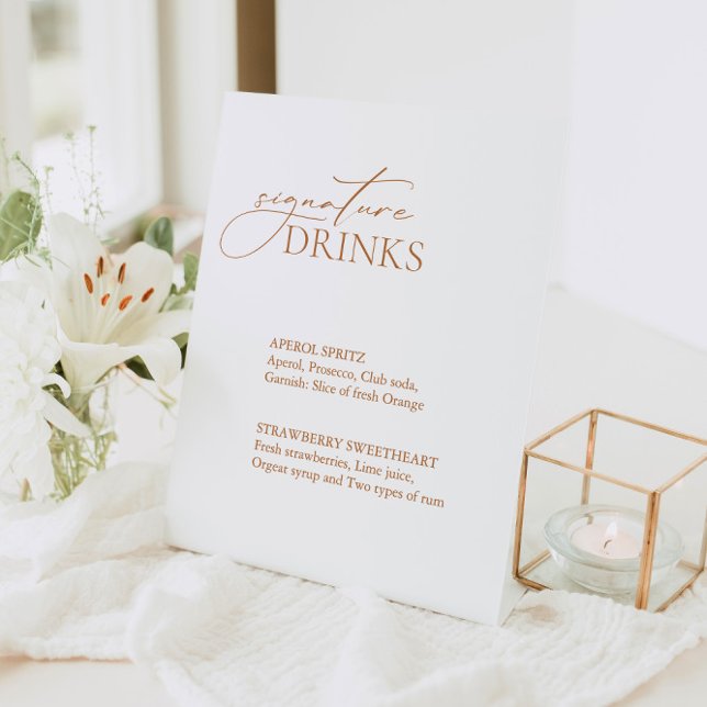 Calligraphy Signature Drinks Wedding Bar Menu Pedestal Sign (Creator Uploaded)