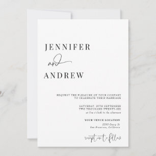 Calligraphy Simple Elegant Modern Wedding  Invitation