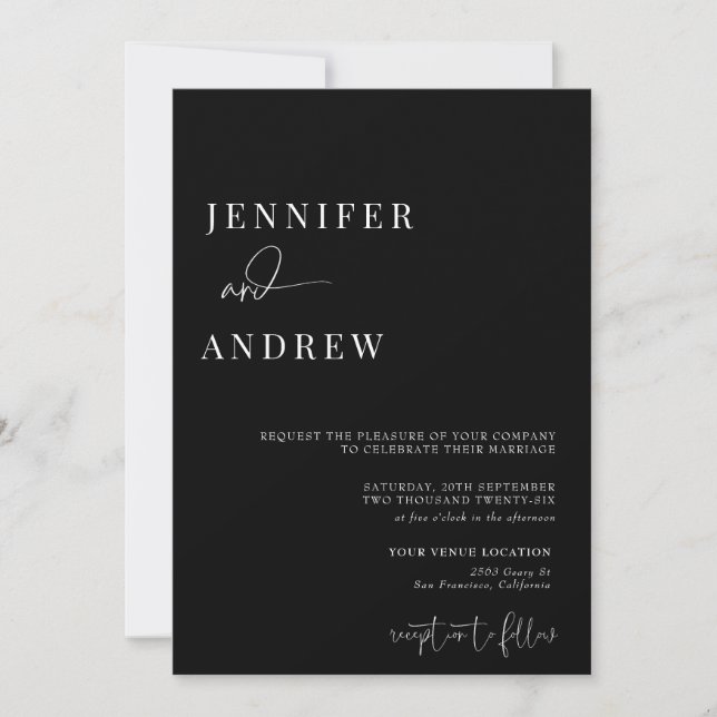 Calligraphy Simple Elegant Modern Wedding  Invitation (Front)