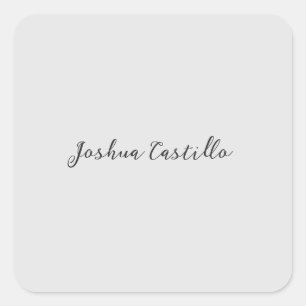 Calligraphy Simple Grey Professional Name Square Sticker