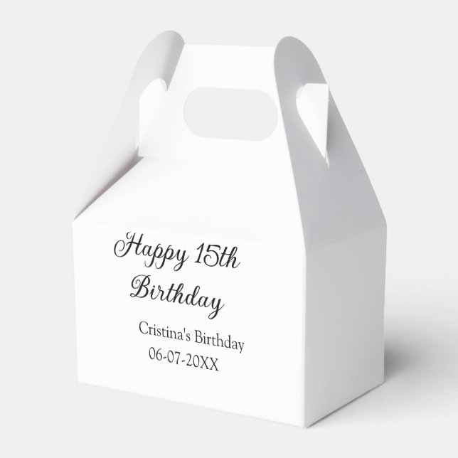 calligraphy simple minimal happy 15th birthday favour box (Front Side)