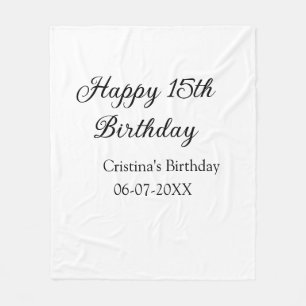 calligraphy simple minimal happy 15th birthday fleece blanket