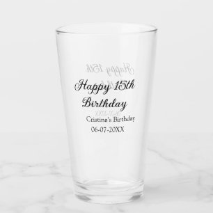calligraphy simple minimal happy 15th birthday glass