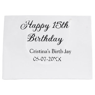 calligraphy simple minimal happy 15th birthday large gift bag
