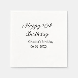 calligraphy simple minimal happy 15th birthday napkin