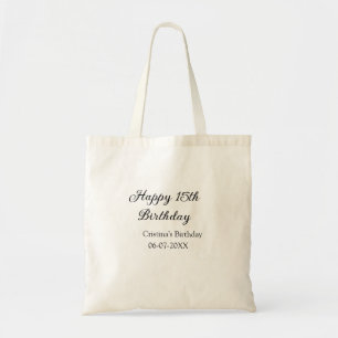 calligraphy simple minimal happy 15th birthday tote bag