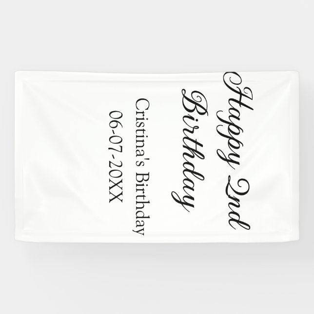 calligraphy simple minimal happy 2nd birthday banner (Horizontal)