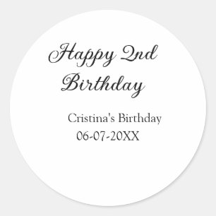 calligraphy simple minimal happy 2nd birthday classic round sticker
