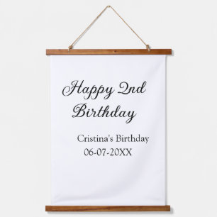 calligraphy simple minimal happy 2nd birthday hanging tapestry