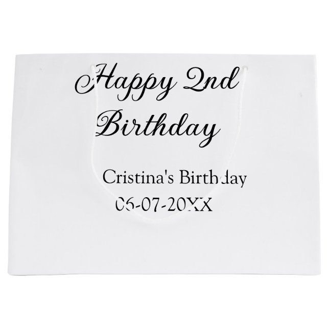 calligraphy simple minimal happy 2nd birthday large gift bag (Front)