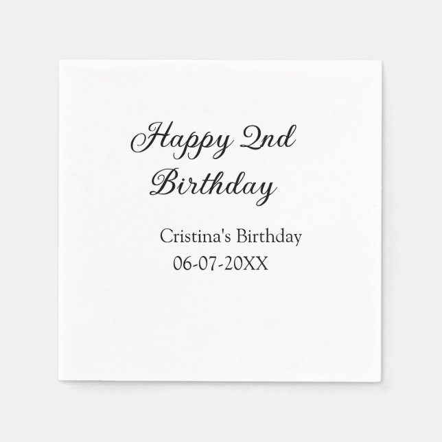 calligraphy simple minimal happy 2nd birthday napkin (Front)