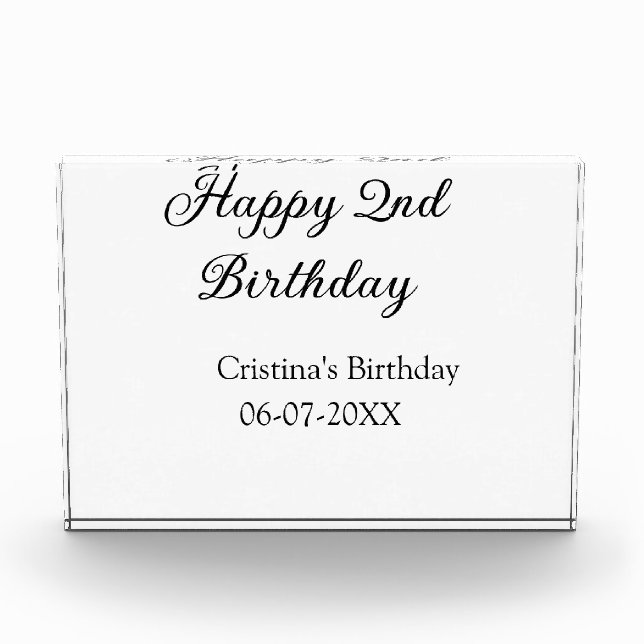 calligraphy simple minimal happy 2nd birthday photo block (Front)
