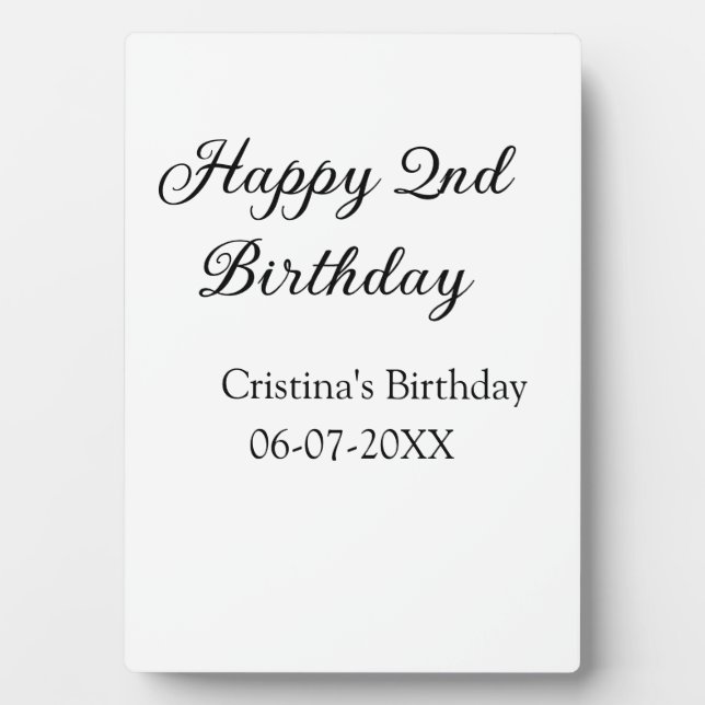 calligraphy simple minimal happy 2nd birthday plaque (Front)