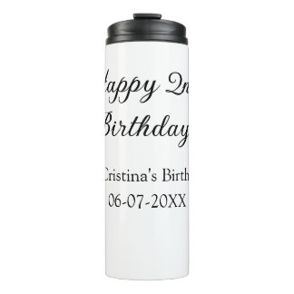 calligraphy simple minimal happy 2nd birthday thermal tumbler