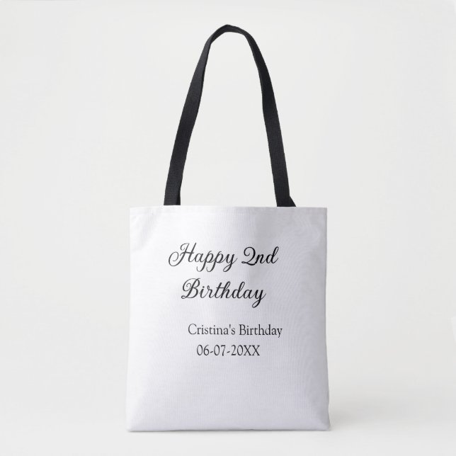 calligraphy simple minimal happy 2nd birthday tote bag (Front)
