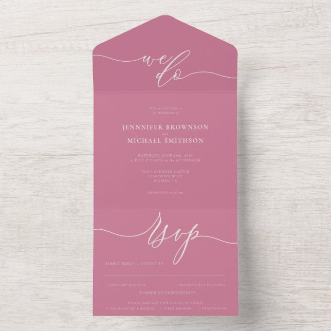 Calligraphy Simple Wedding Pink Tone All In One Invitation (Inside)