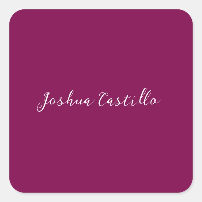 Calligraphy Simple Wine Color Professional Name Square Sticker (Front)