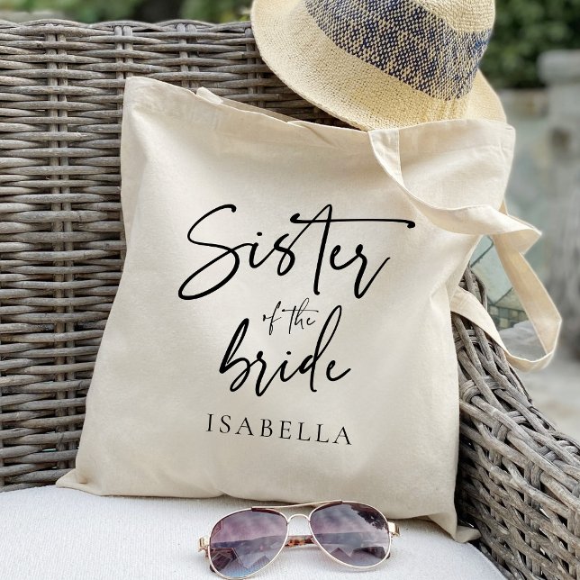 Calligraphy sister of the bride chic wedding favou tote bag (Creator Uploaded)
