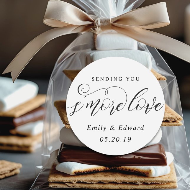 Calligraphy S'more Love Personalised Wedding Favou Classic Round Sticker (Creator Uploaded)