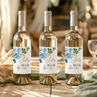Calligraphy Something Blue Floral Bridal Shower Wine Label