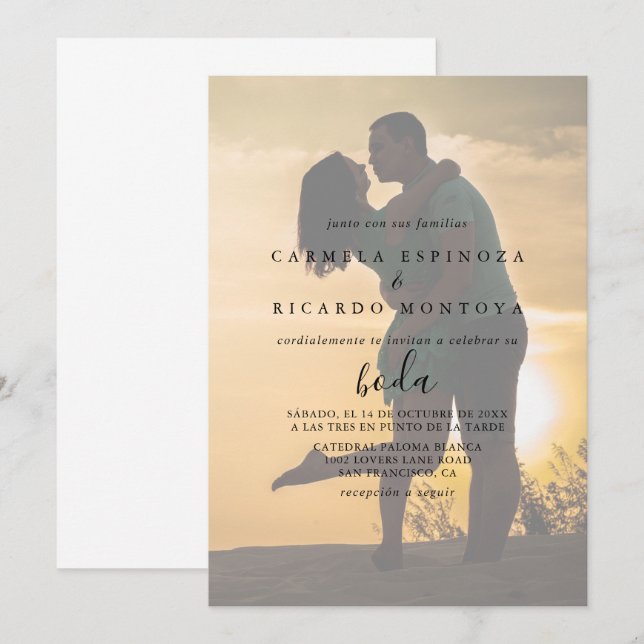 Calligraphy Spanish Photo Wedding  Invitation (Front/Back)