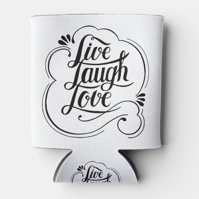 Calligraphy sticker live love laugh Quote Can Cooler (Front)