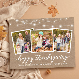Calligraphy String Lights Kraft Happy Thanksgiving Postcard