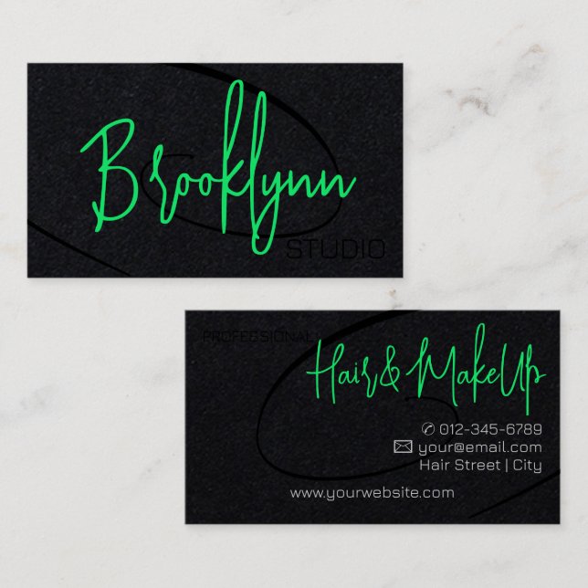 Calligraphy Style Professional Hair Studio Black  Business Card (Front/Back)