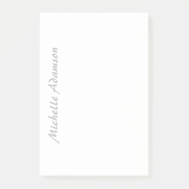 Calligraphy Stylish Elegant Plain Grey Name White Post-it Notes (Front)