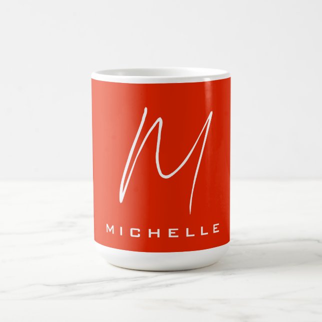 Calligraphy stylish red white monogram your name coffee mug (Center)