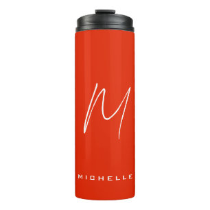 Calligraphy stylish red white monogram your name thermal tumbler