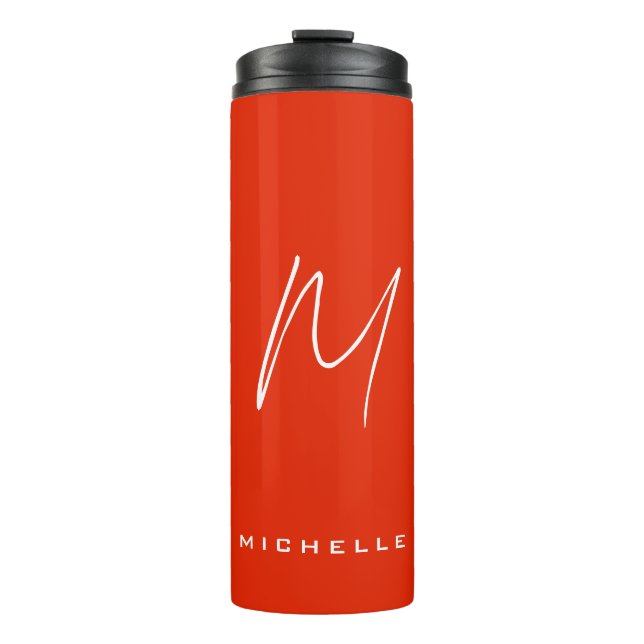 Calligraphy stylish red white monogram your name thermal tumbler (Front)