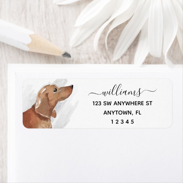 Calligraphy Tan Dachshund Return Address (Insitu)