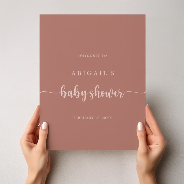 Calligraphy Terracotta Baby Shower Welcome  Poster (Creator Uploaded)