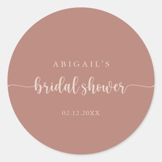 Calligraphy Terracotta Bridal Shower Favour  Classic Round Sticker (Front)