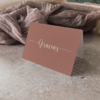 Calligraphy Terracotta Folded Wedding Gracias Card