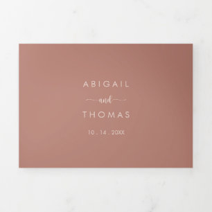Calligraphy Terracotta Wedding  Tri-Fold Invitation