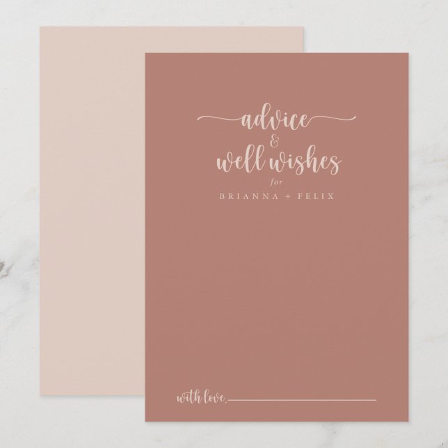 Calligraphy Terracotta Wedding Well Wishes  Advice Card (Front/Back)