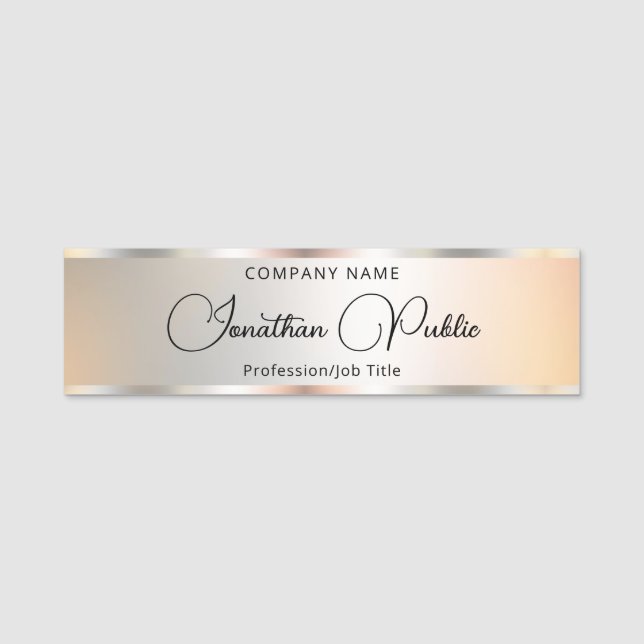 Calligraphy Text Silver Elegant Modern Template Name Tag (Front)