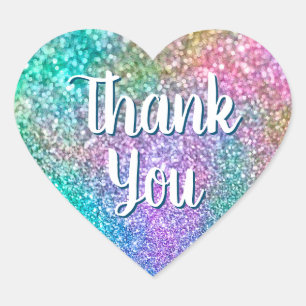 Calligraphy Thank You Colourful Mermaid Glitter Heart Sticker