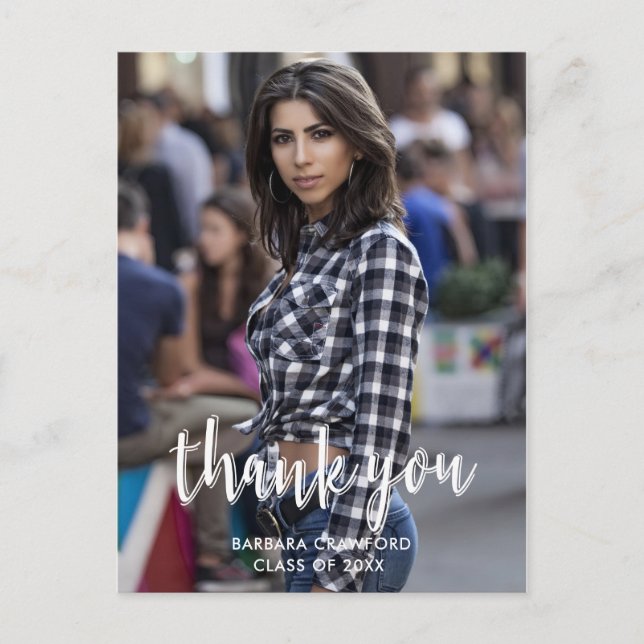 Calligraphy Thank You Custom Photo Graduation Postcard (Front)