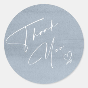 Calligraphy Thank You Heart Dusty Blue ID771 Classic Round Sticker