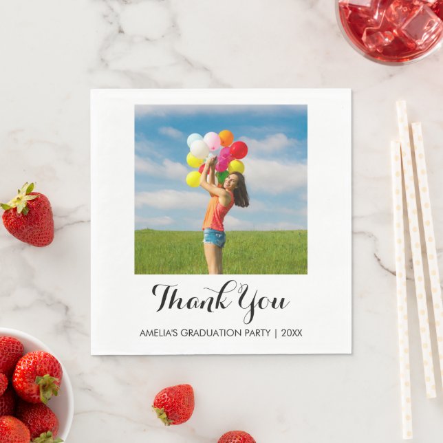 Calligraphy Thank You Photo Graduation Party Paper Napkin (Insitu)